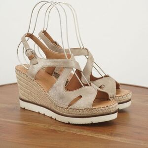 Gentle Souls Womens Elise Sandals Espadrille Wedge Heel Shimmer Gray Leather 9M